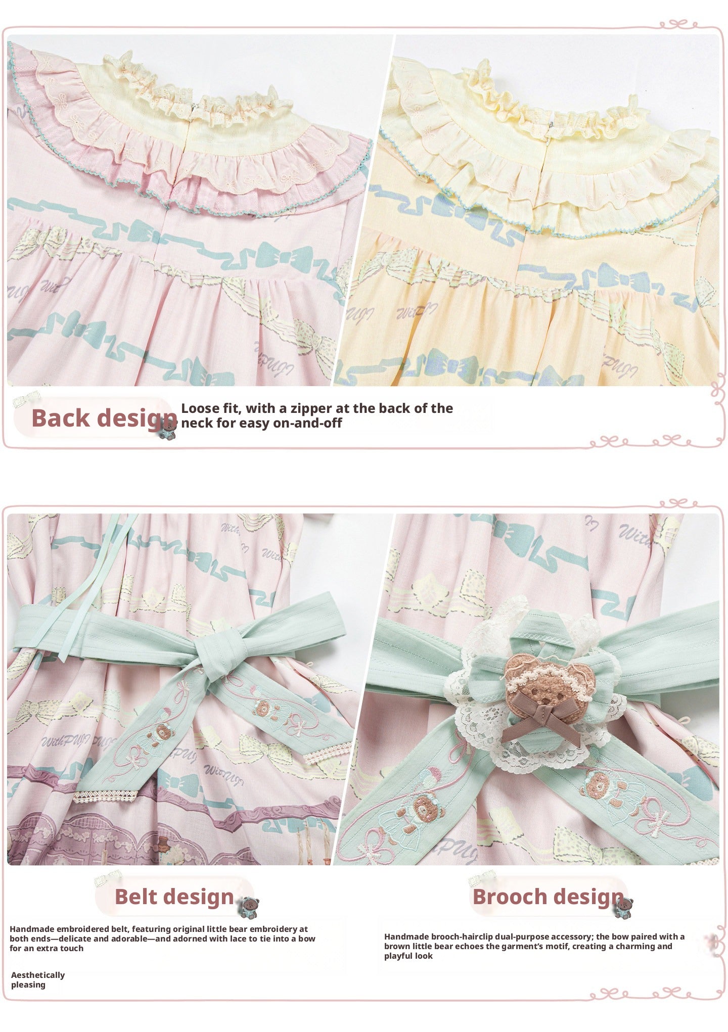 Frosted Bear Dollhouse Antique Doll Lolita OP Dress