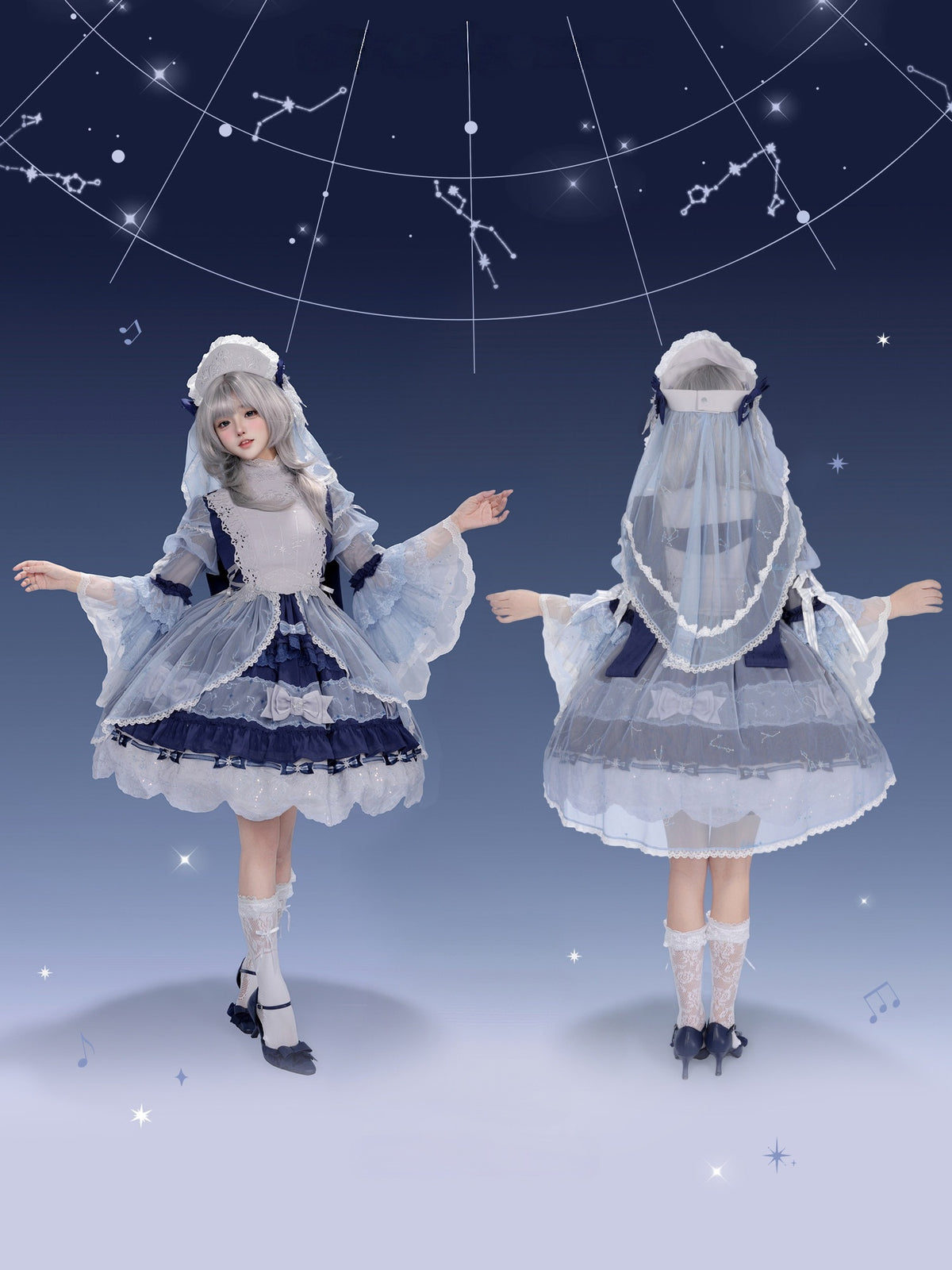 Stellar Symphony Lolita Light Moonlight & Midnight Sky Dress