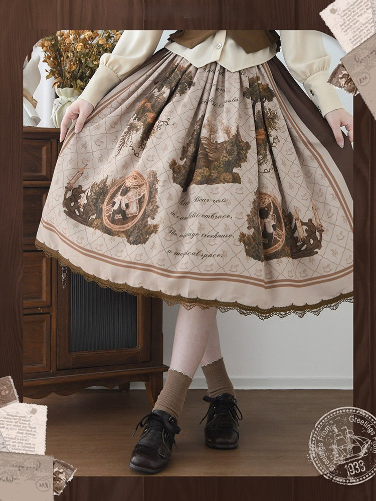 Treehouse Secret Realm Lolita Classic Style Blouse, Waistcoat & Half Skirt Set