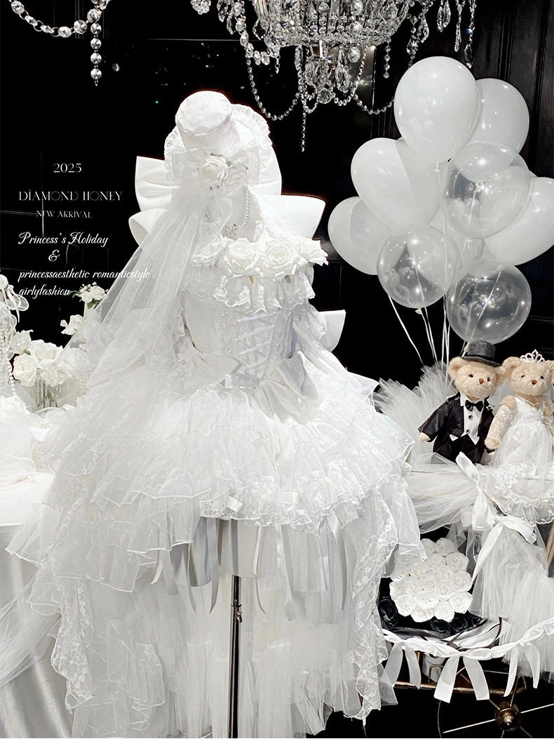 First Love Rose Tea Party Pure White Light Bridal Lolita Gown Dress