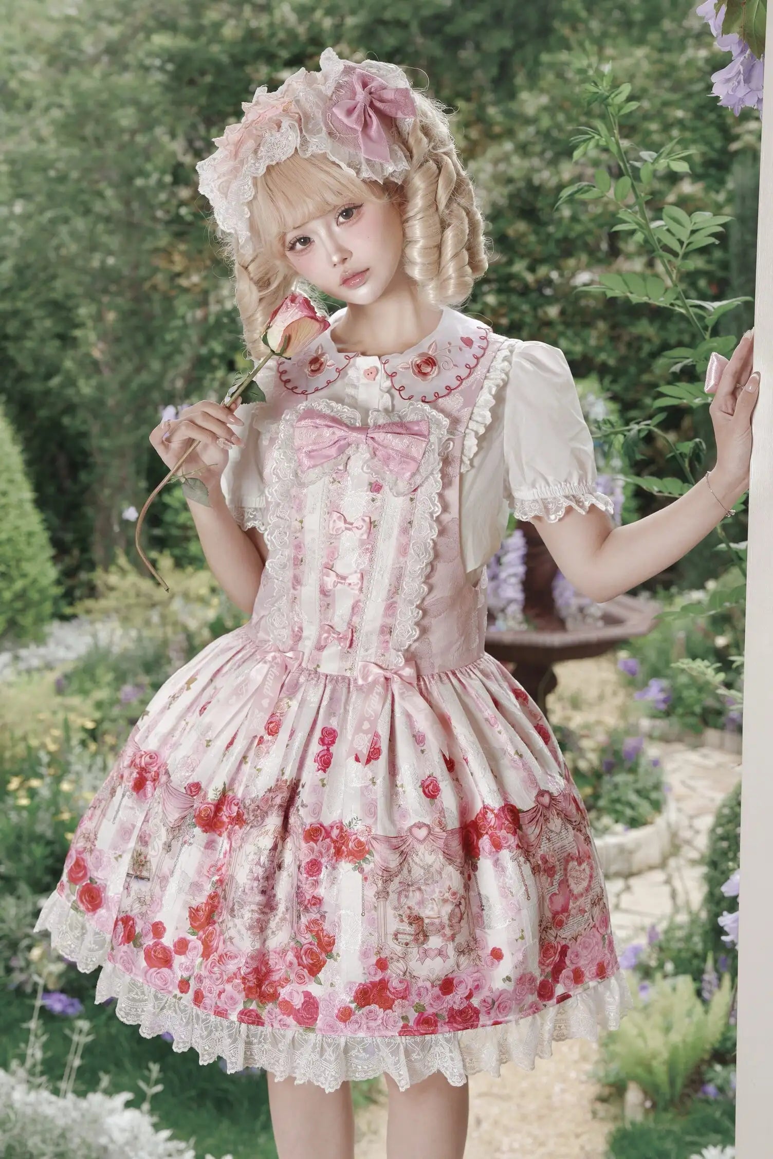Rose Wall Sweet Lolita OP JSK Suspender Dress