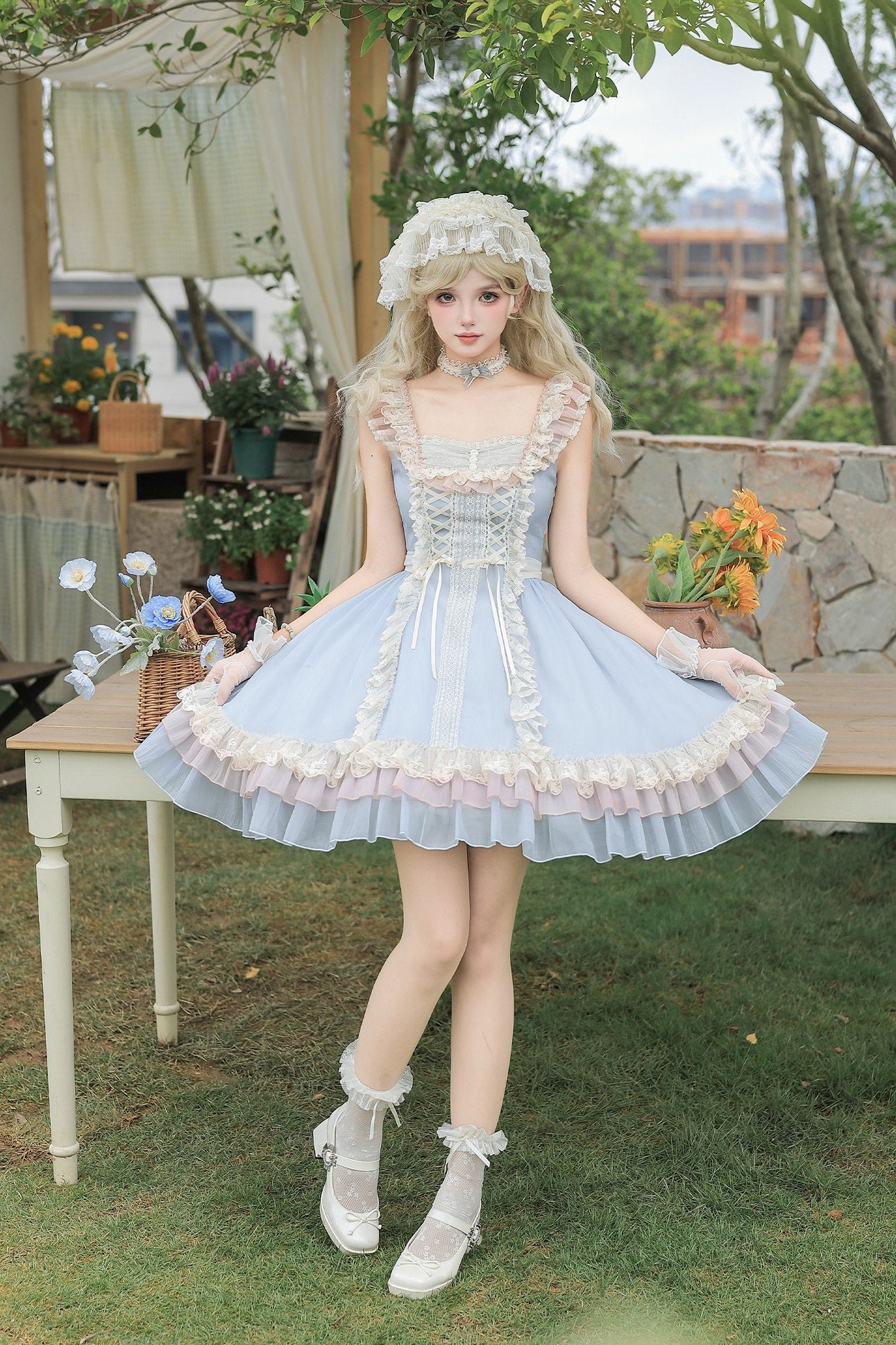 Island Diary Blue Romantic Flutter Sleeve Lolita JSK Dress