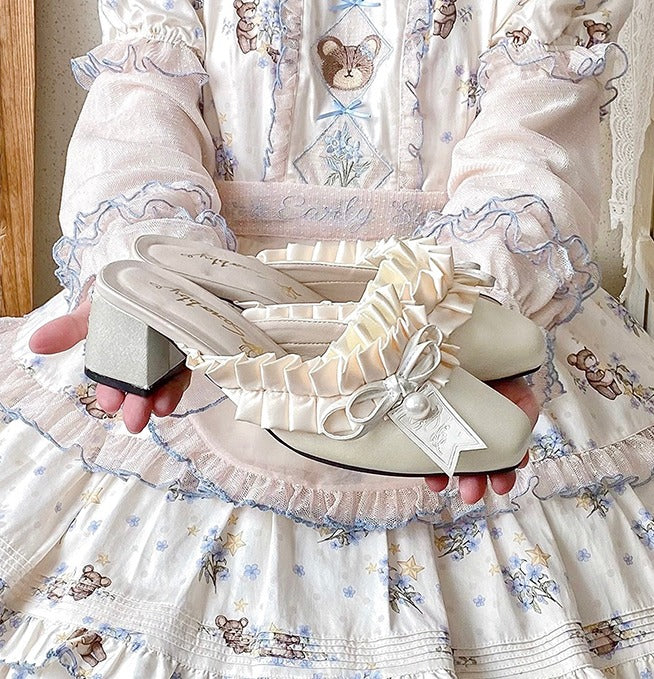 Lolita Sweet French Style Block Heel Mule Shoes