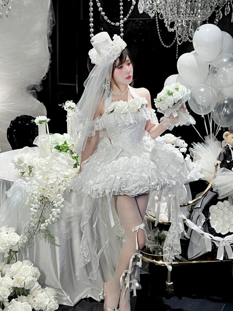 First Love Rose Tea Party Pure White Light Bridal Lolita Gown Dress