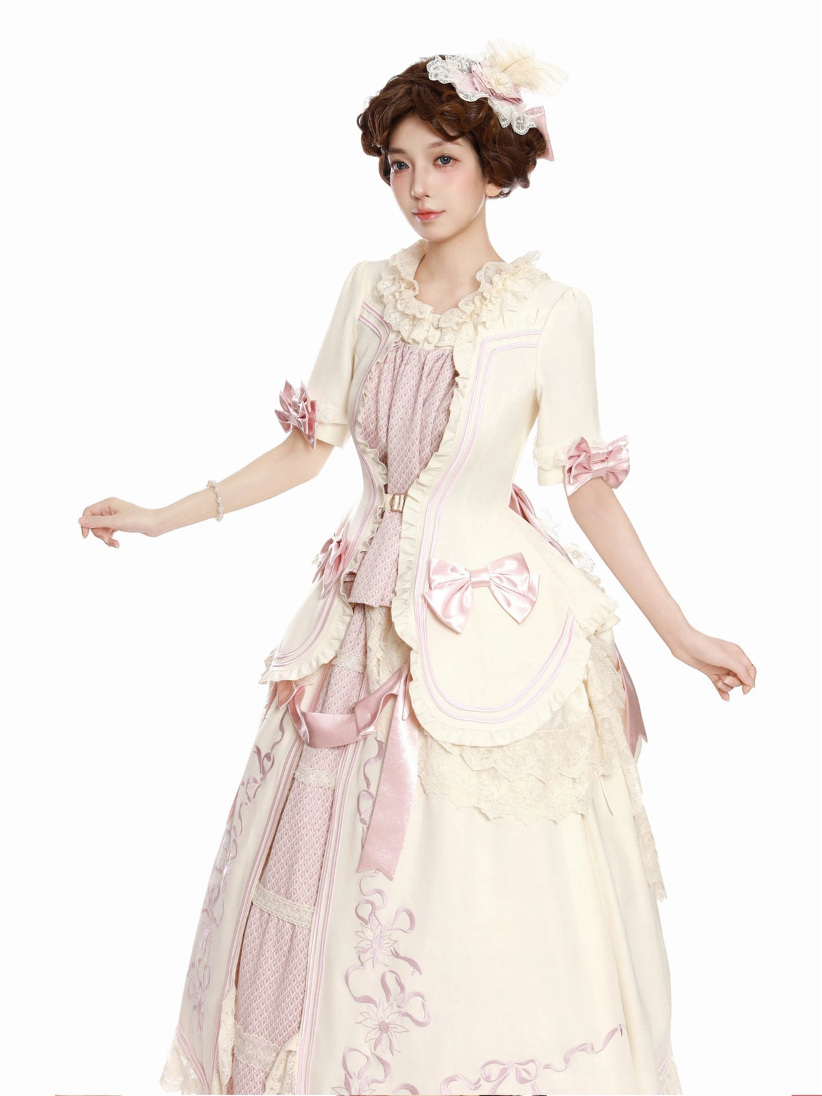 Banquet in Paris Lolita Classic Elegant Embroidered Vintage Pink Bustle SK Set