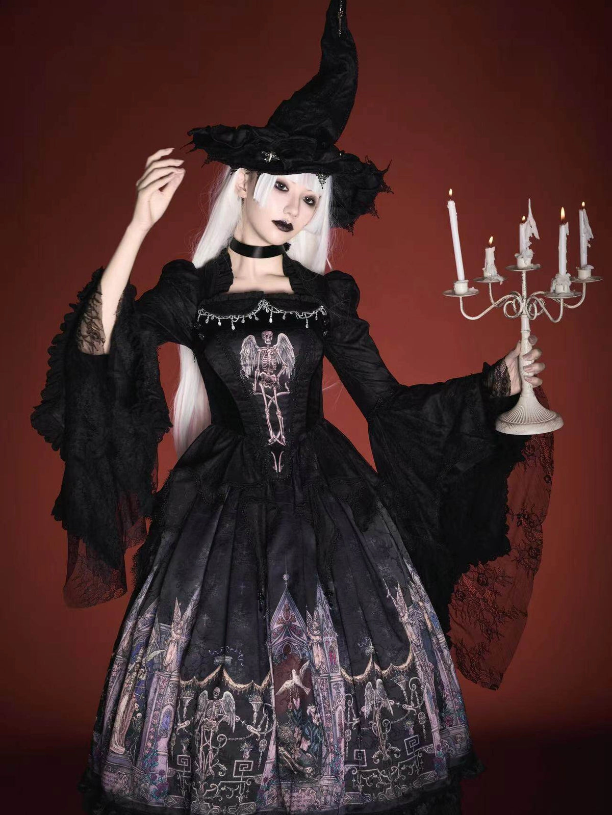 Rose Church Lolita Gothic Irregular Top & SK with Witch Hat Set