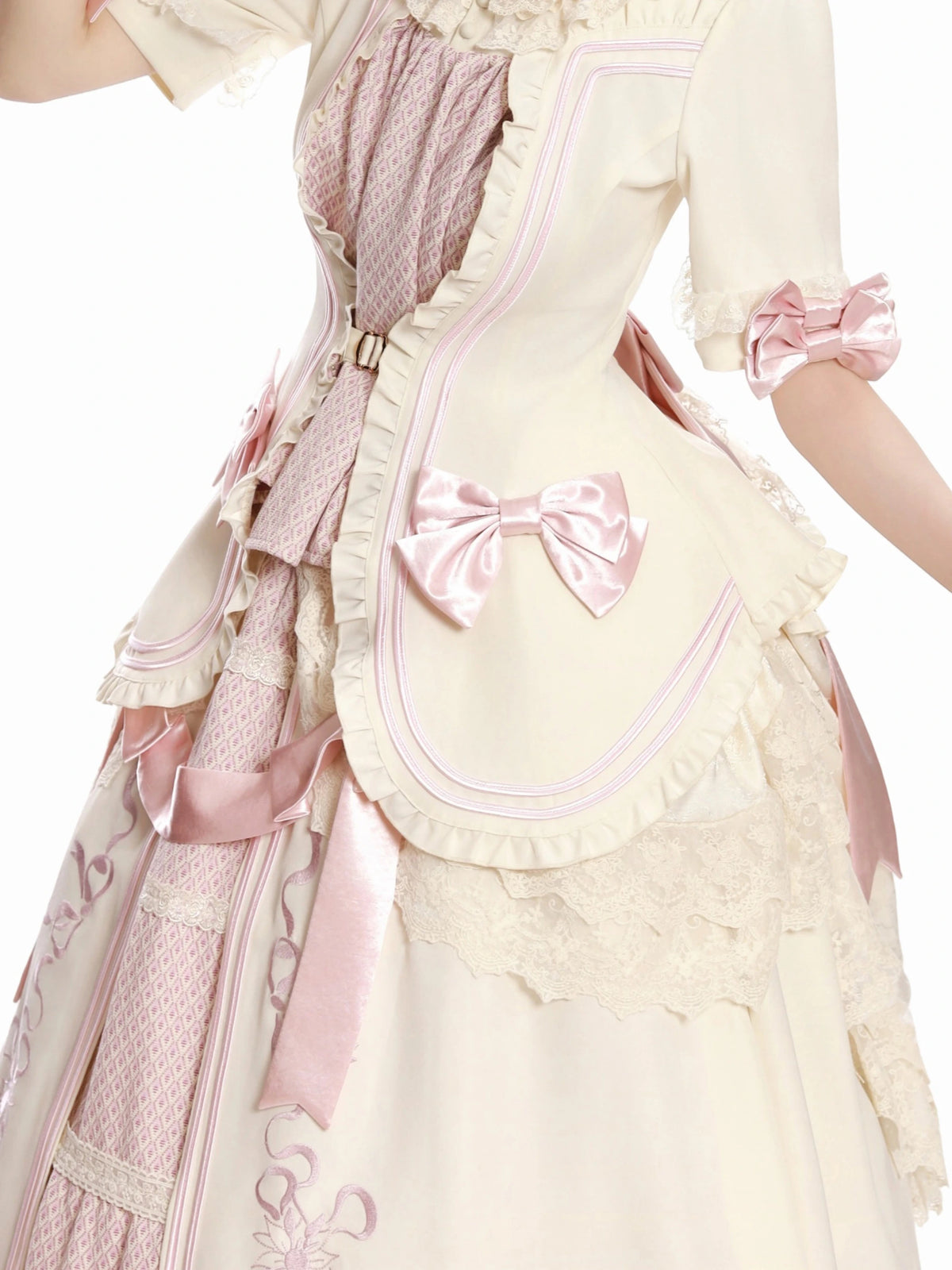 Banquet in Paris Lolita Classic Elegant Embroidered Vintage Pink Bustle SK Set