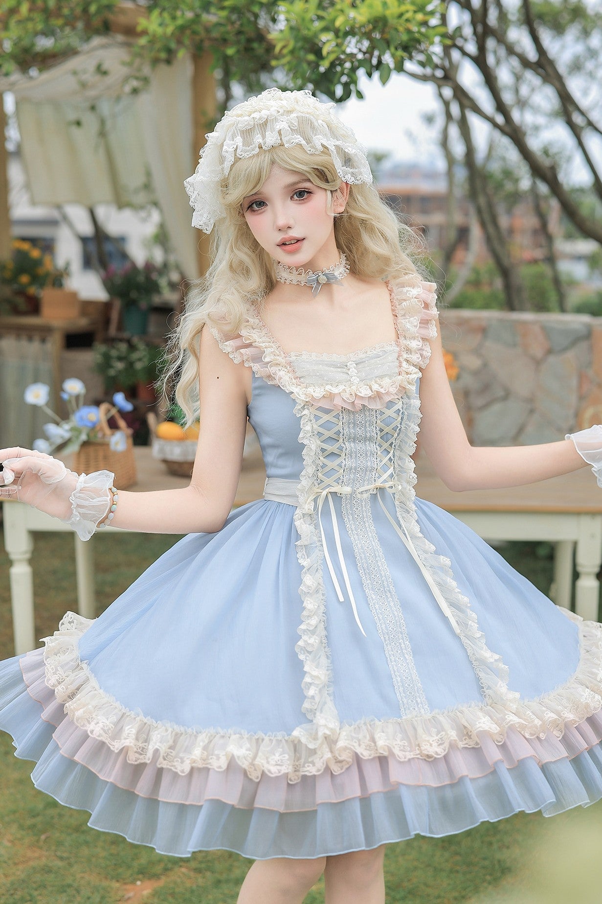 Island Diary Blue Romantic Flutter Sleeve Lolita JSK Dress