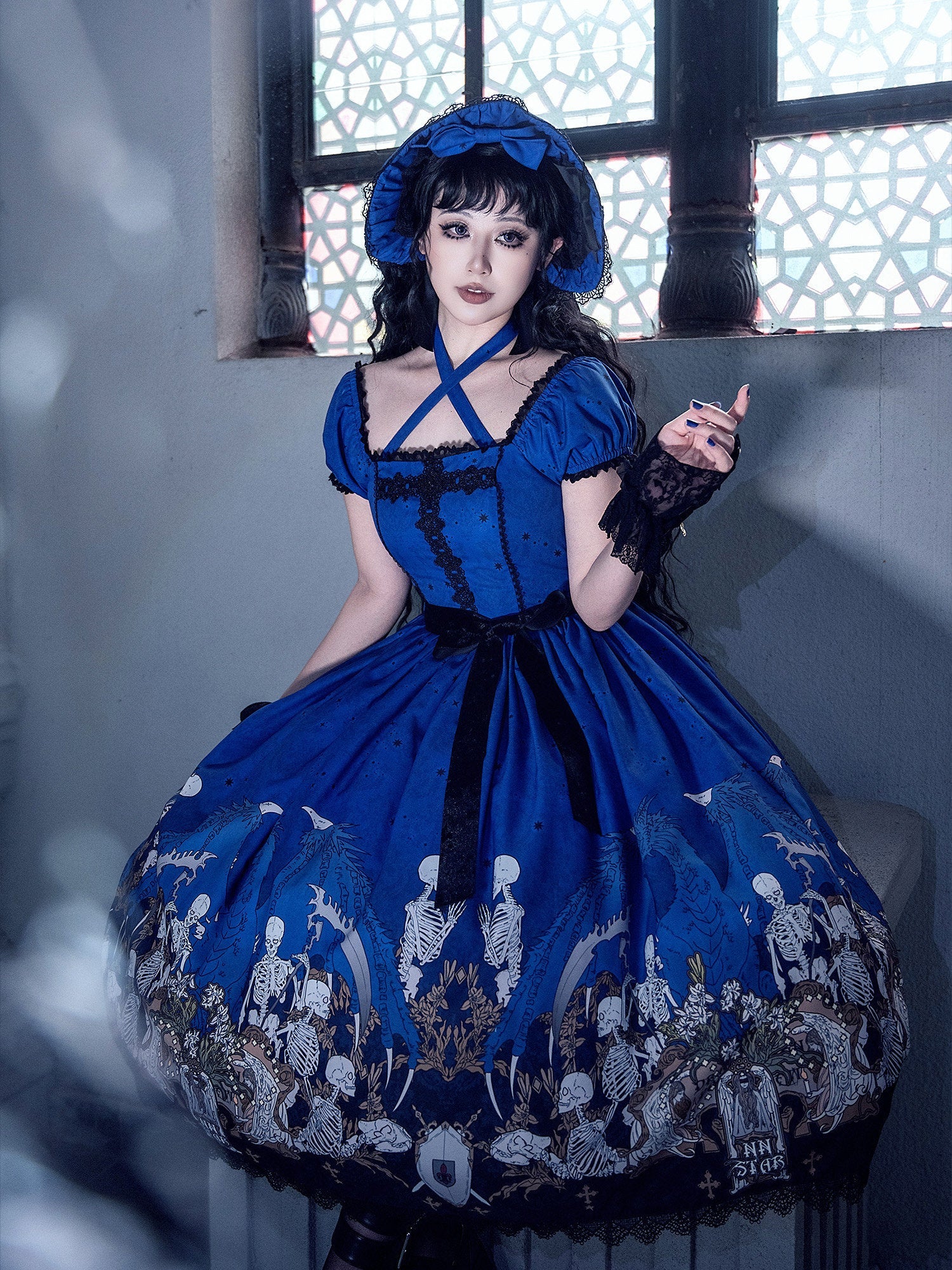 Dragon Bone Lily Lolita Gothic Blue JSK Dress