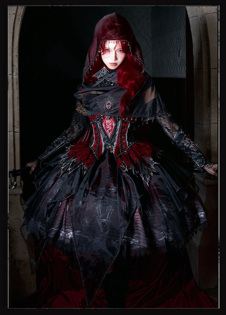 Robe JSK gothique Lolita « Black-Red Dragon Bone »