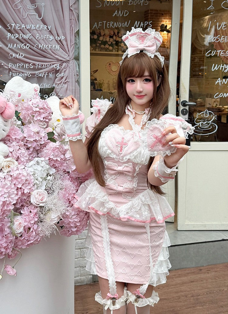 Cute Pink Modern Cheongsam Maid Nurse Cosplay Set