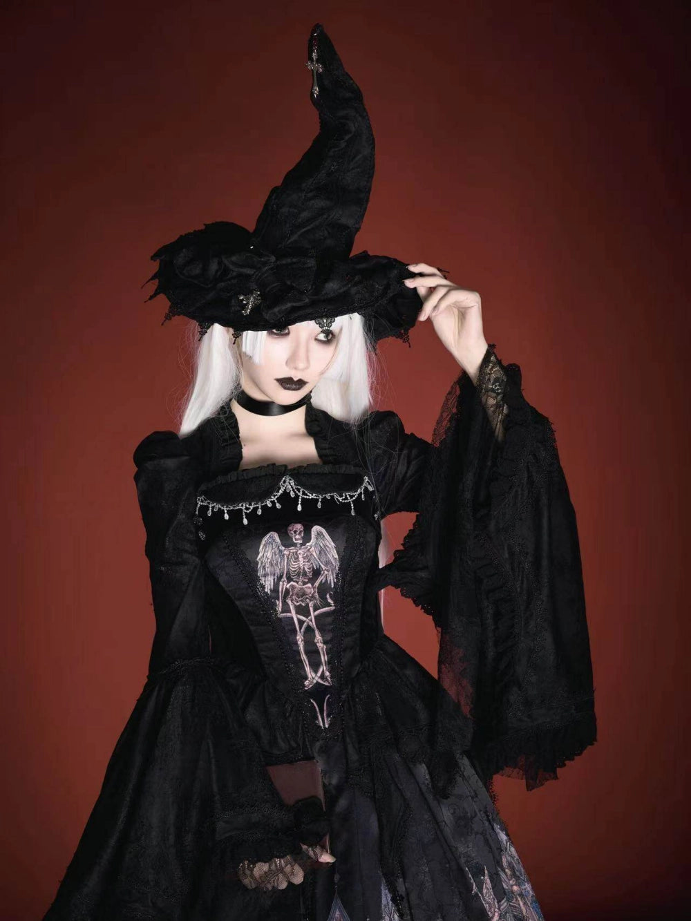 Rose Church Lolita Gothic Irregular Top & SK with Witch Hat Set