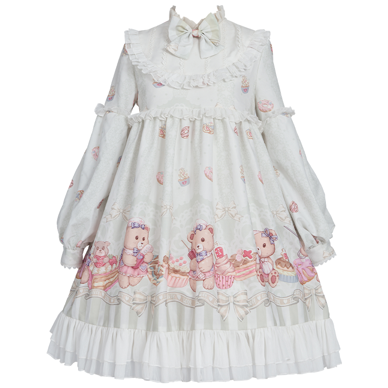 Lolita Cute Nurse Bear Print OP Dress LS1016
