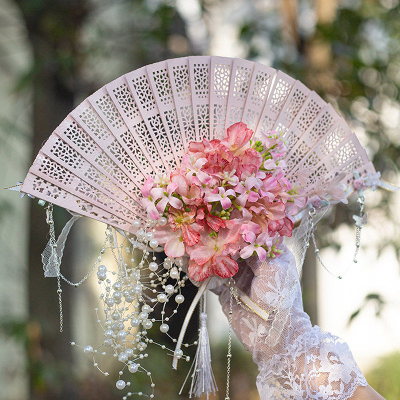 Falling Rain Wisteria Four Seasons Flower Lolita Handmade Classic Style Fan
