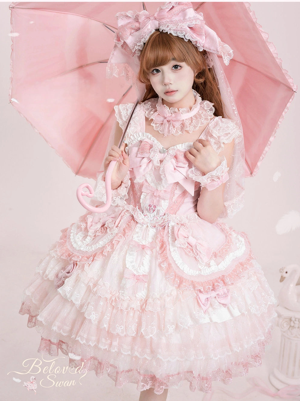 Beloved Swan Gorgeous Sweet Pink Lolita JSK & OP Dress
