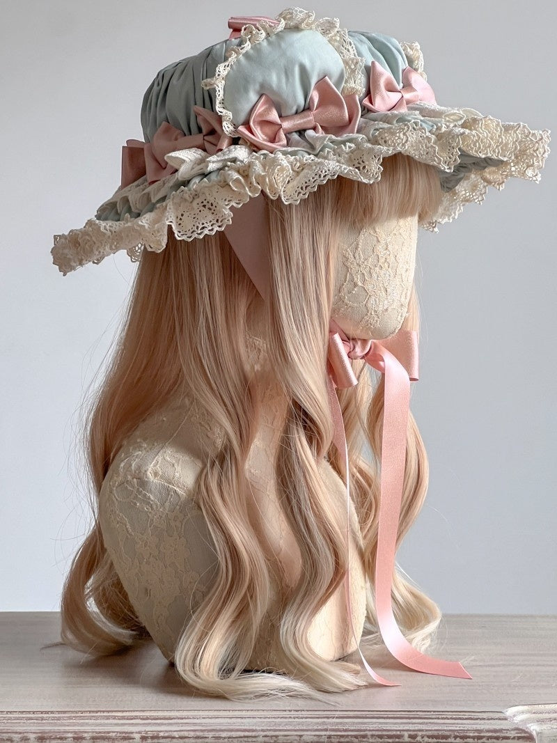 Lolita Kawaii Bear Pink & Green Hair Clip KC Bonnet LA1004