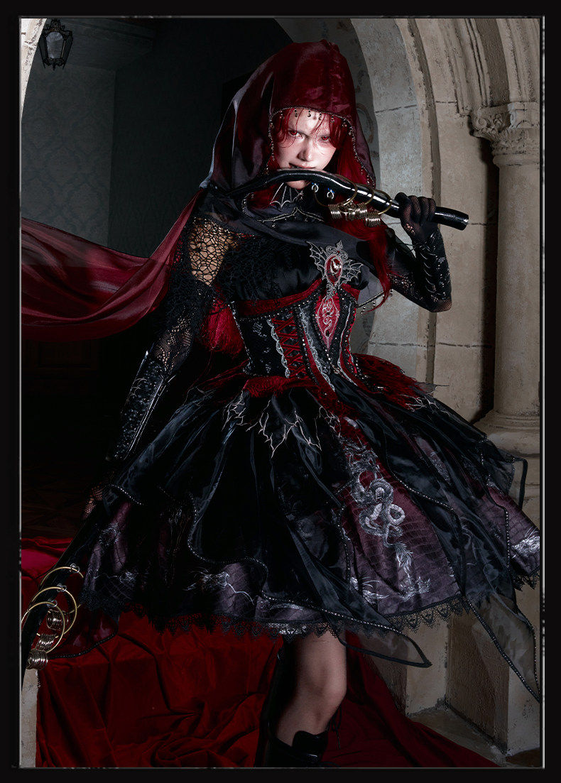 Robe JSK gothique Lolita « Black-Red Dragon Bone »