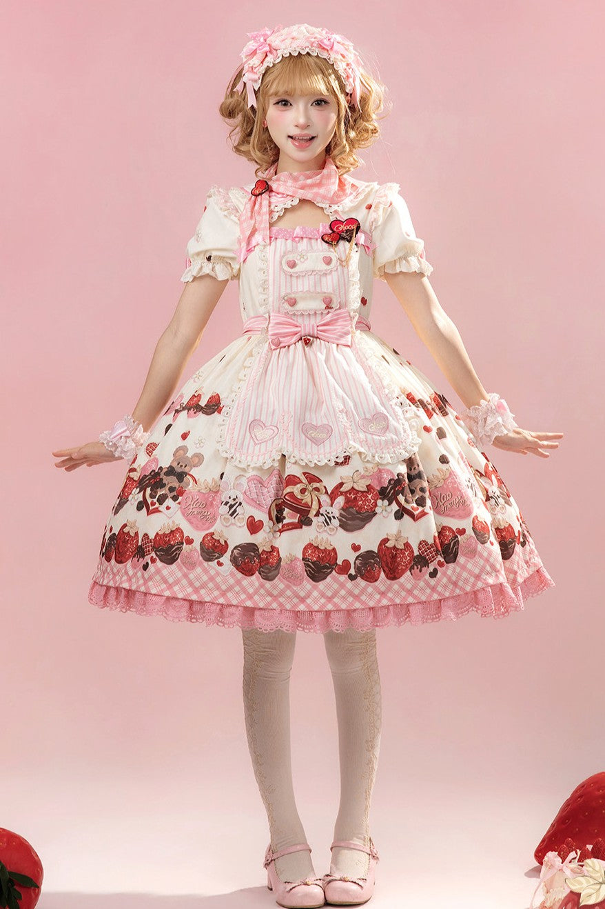 Stellar Mistfall Peach Berry Charm Sweet Lolita Daily Print OP Dress