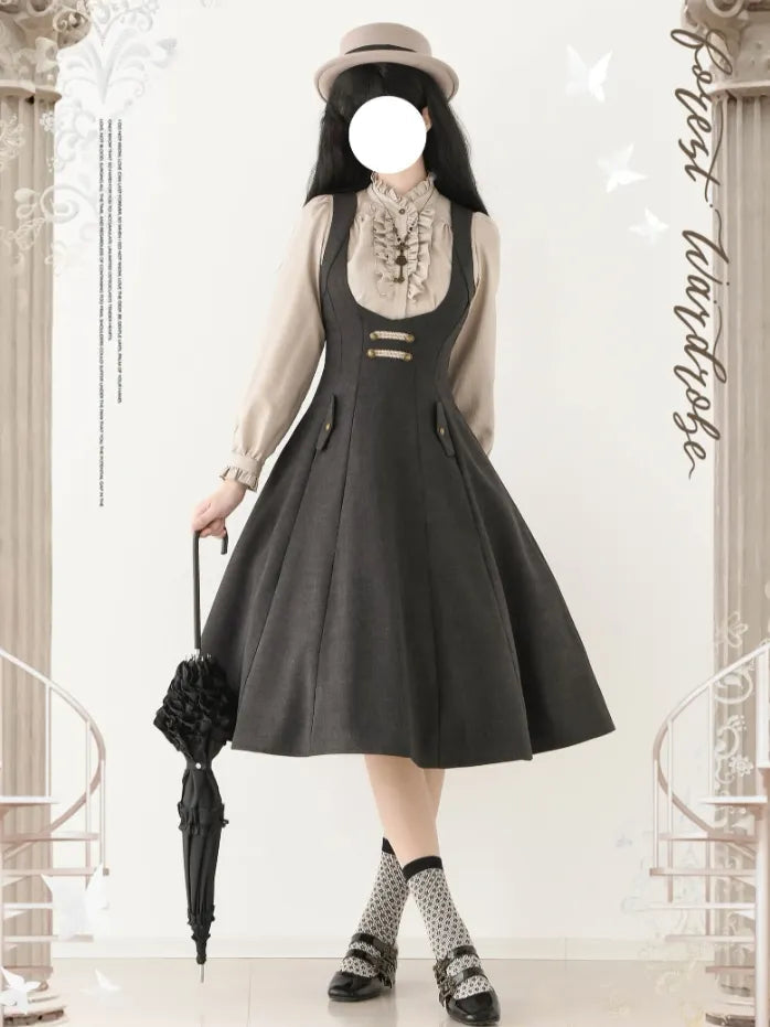 Forest Corridor 10-Panel Bustier Waist-Cinching Lolita Pinafore Dress