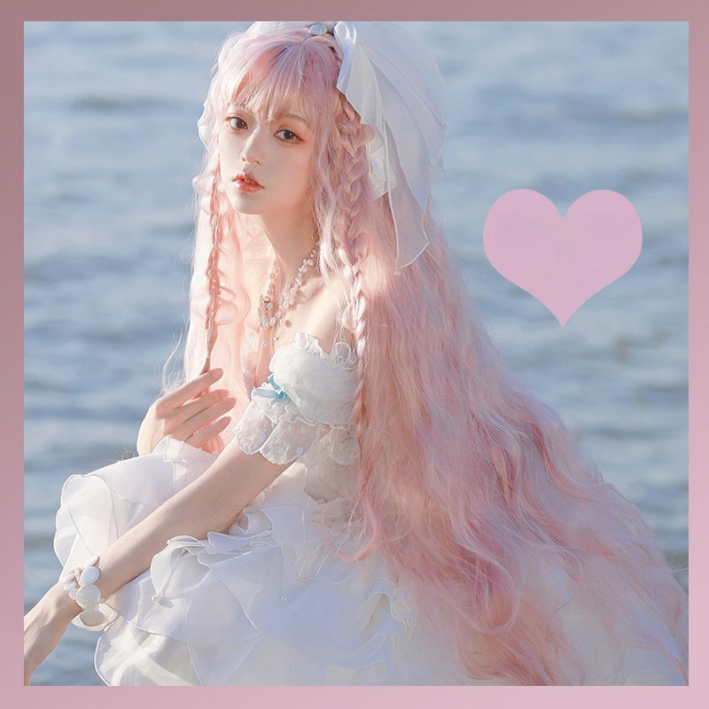 Long Berry Pink Princess Long Curls Wavy Wig