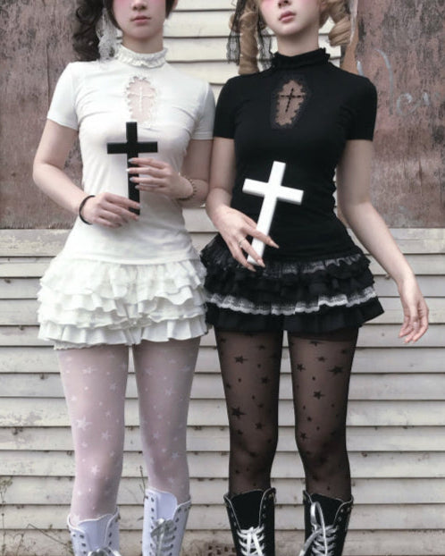 Готический комплект из топа и юбки с вырезом в виде креста LE1036
