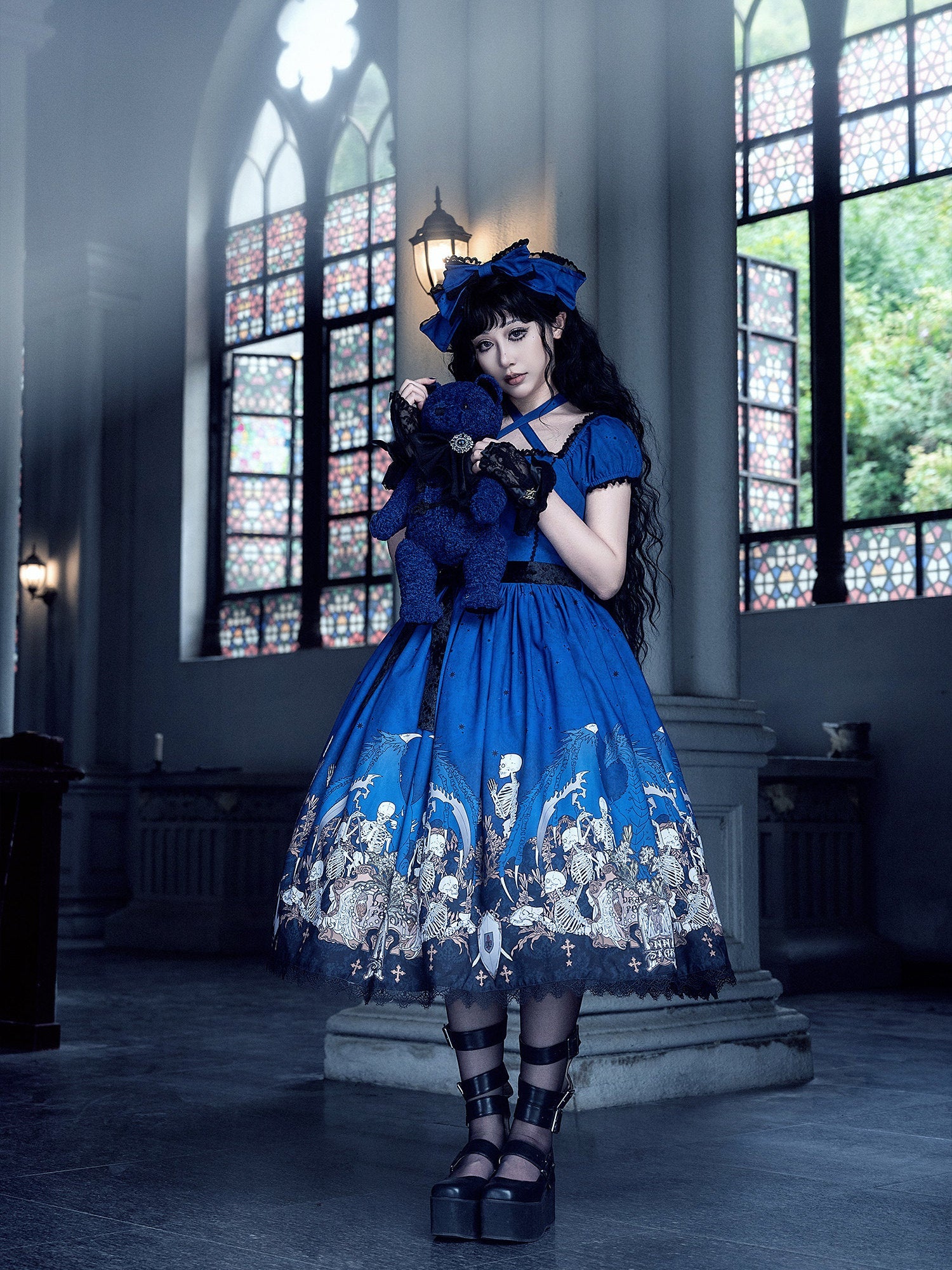 Dragon Bone Lily Lolita Gothic Blue JSK Dress