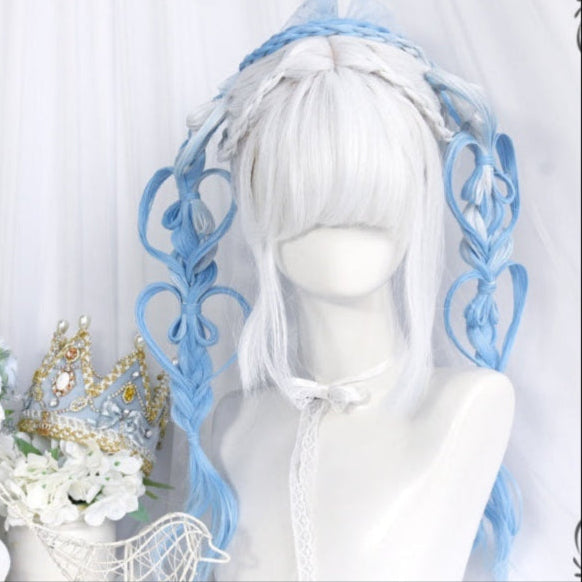 Long White Blue Mixed Color Wavy Wig