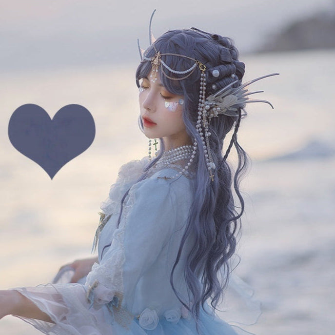 Long Wavy Ash Purple Wig