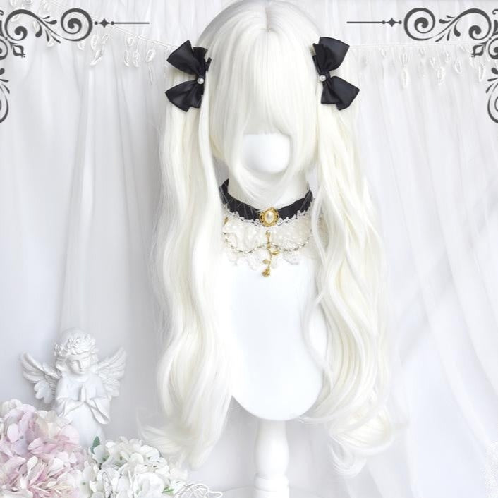 Pure White Twin Tails Long Wavy kawaii Wig LE7027
