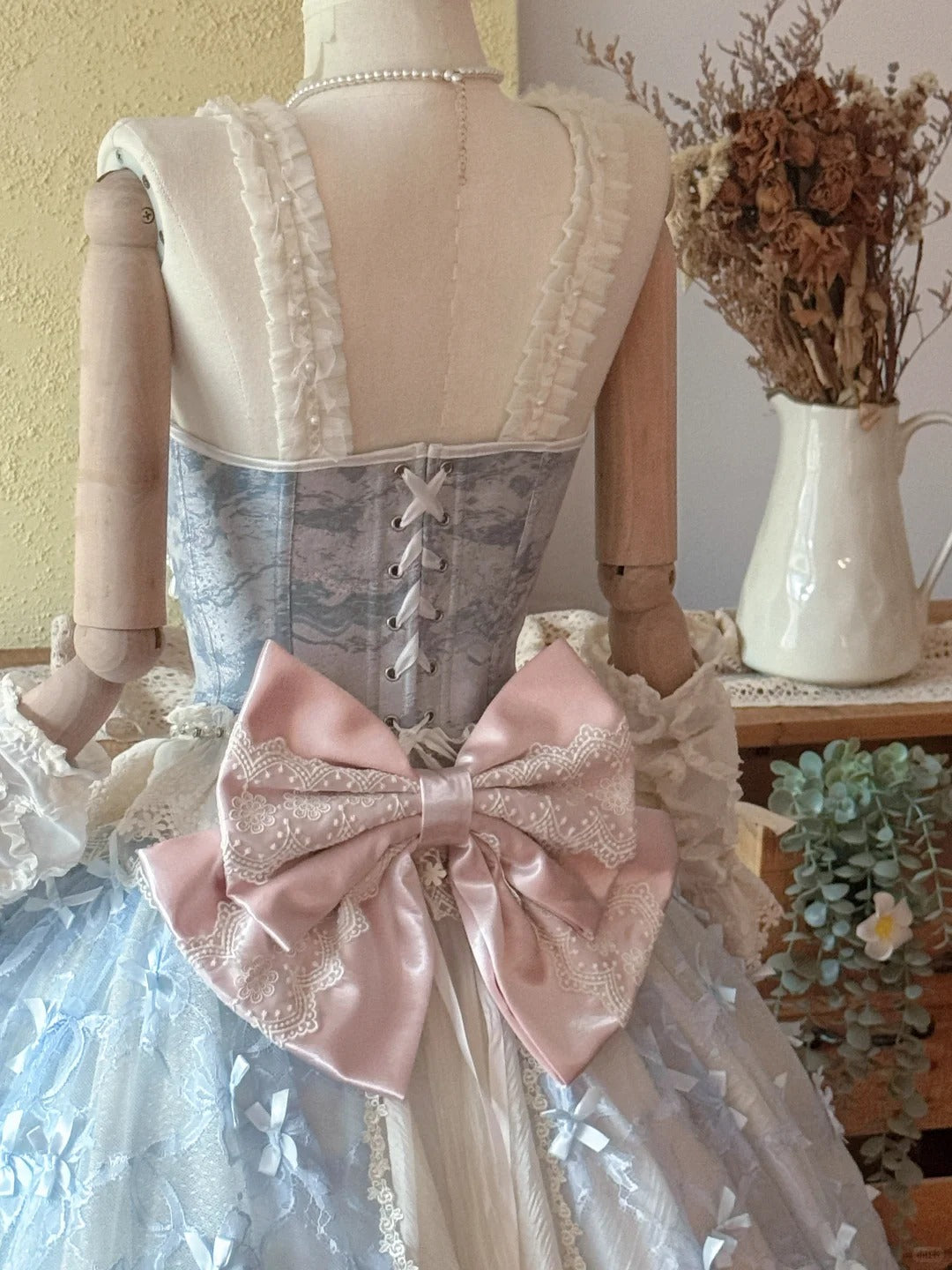 Whisper of Spring Field Lolita Original Blue Boned Corset & Skirt Set