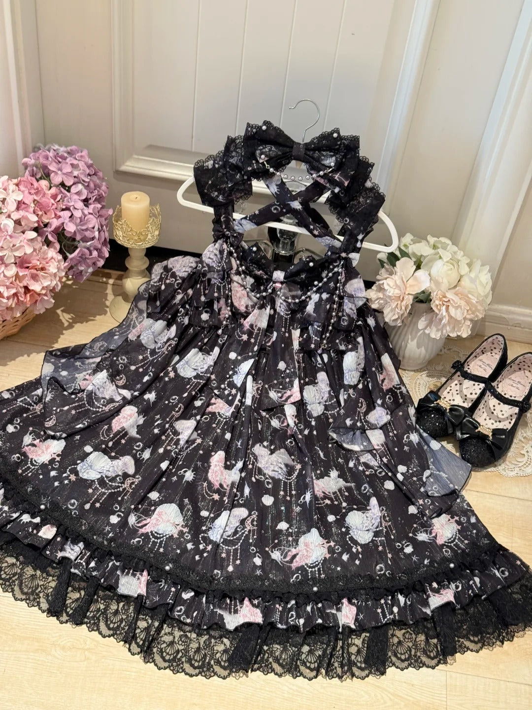 Dreaming of the Sea Mini High-Waist Black Ocean Jellyfish Lolita JSK