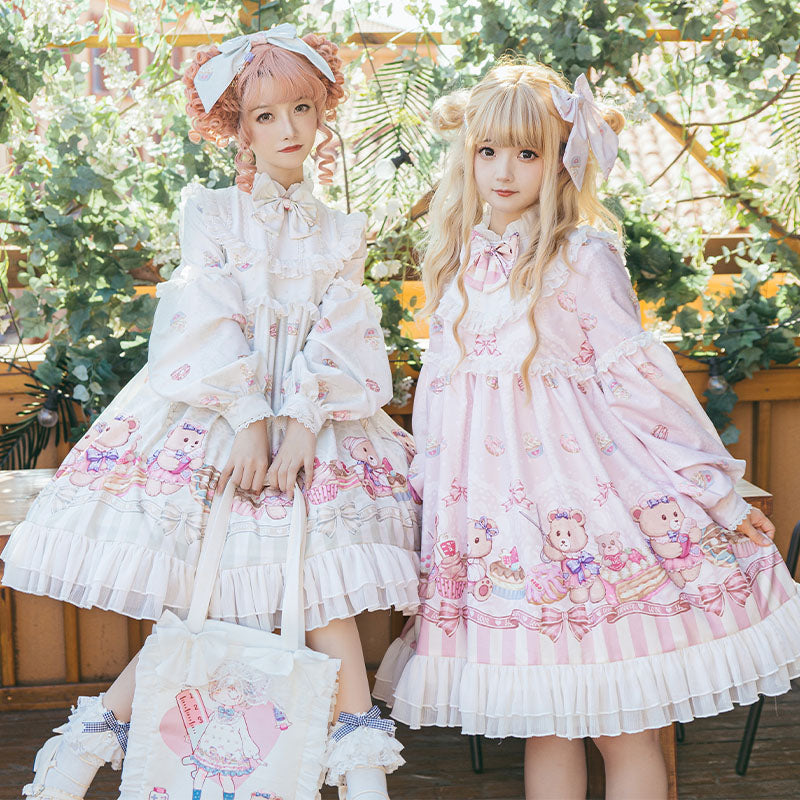 Lolita Cute Nurse Bear Print OP Dress LS1016