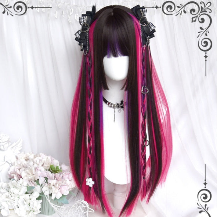 Long Straight Purple Highlights Ryousangata Wig