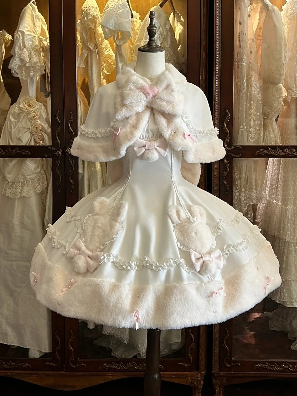 Bunny Dumpling Lolita Winter Doll Style Plush Cloak JSK Set