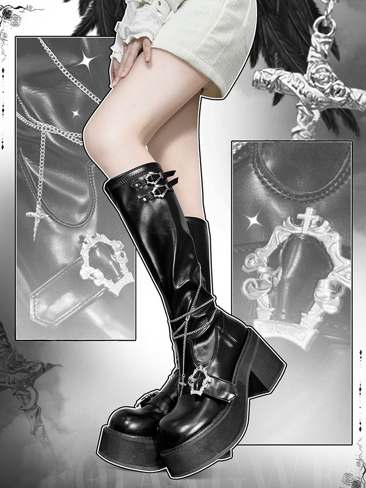 Lolita Spicy Girl Cross Motif Y2K Platform Boots