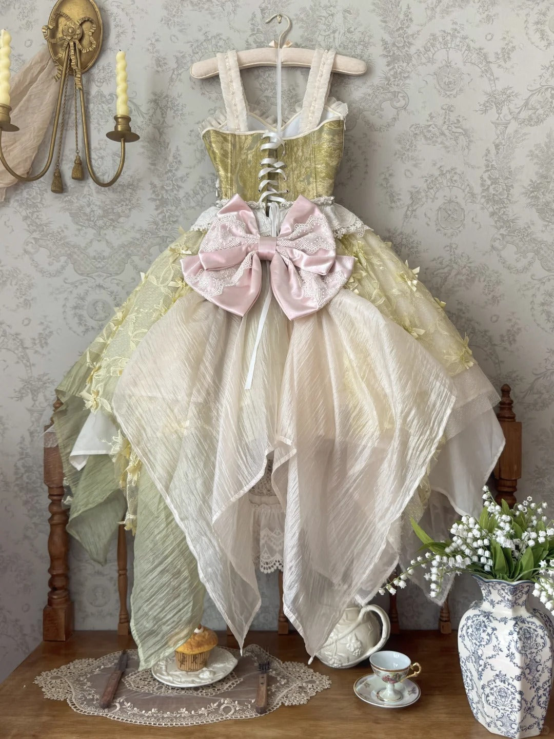 Whisper of Spring Field Lolita Original Green Boned Corset & Skirt Set