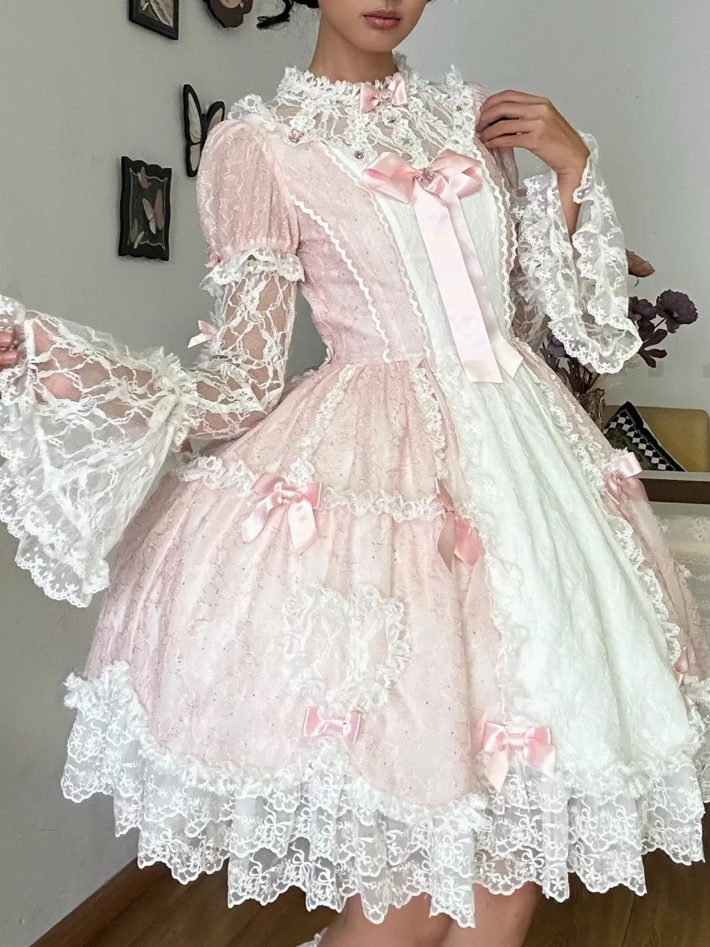 Lacy Doll Pink Rhinestone Lace Gorgeous Lolita OP