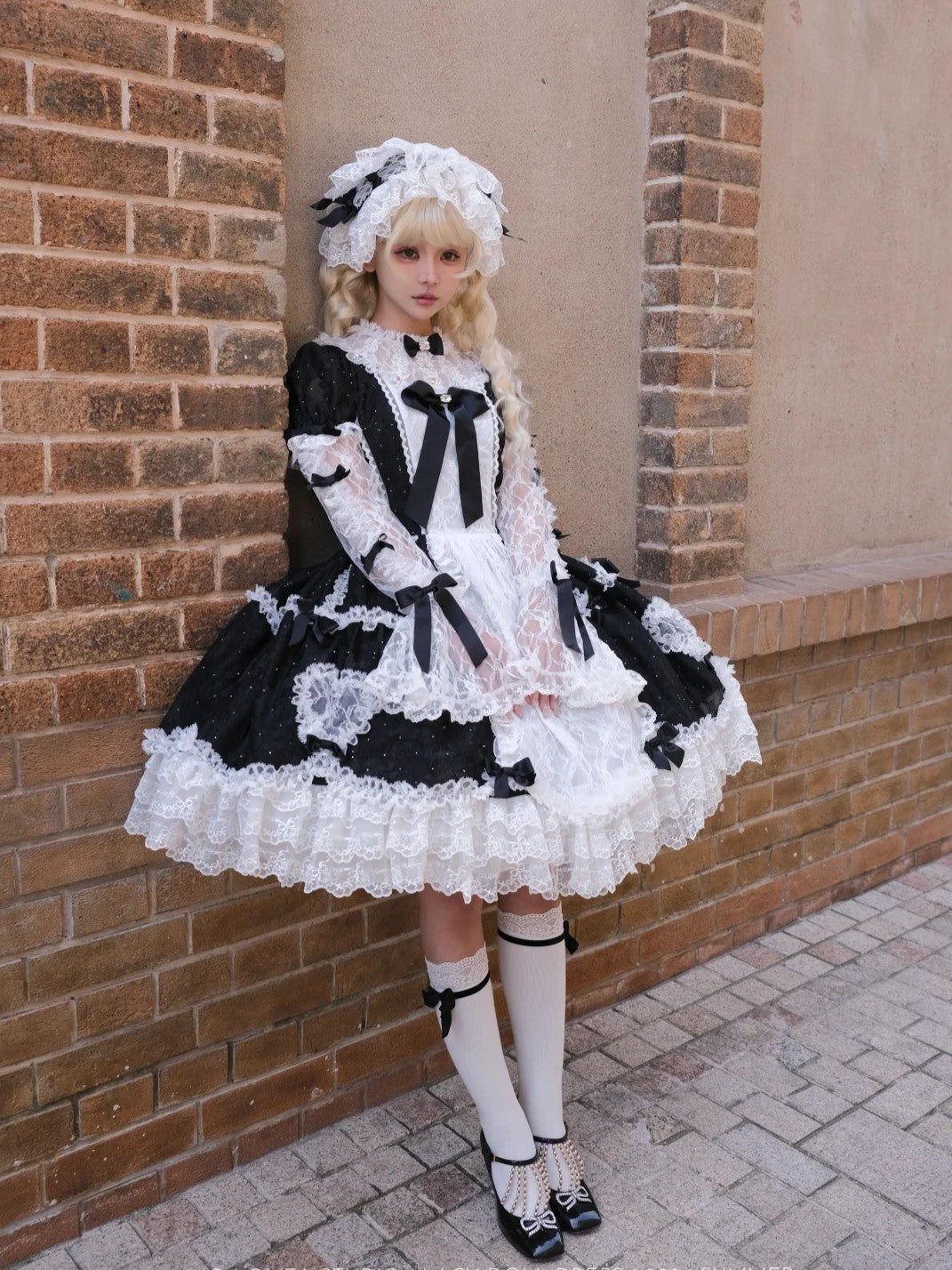 Lacy Doll Black Rhinestone Lace Gorgeous Lolita OP