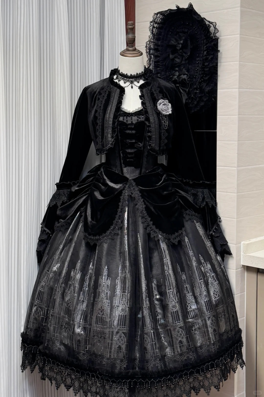 Gothic Cathedral Velvet Lace Corset Lolita JSK and Jacket Set
