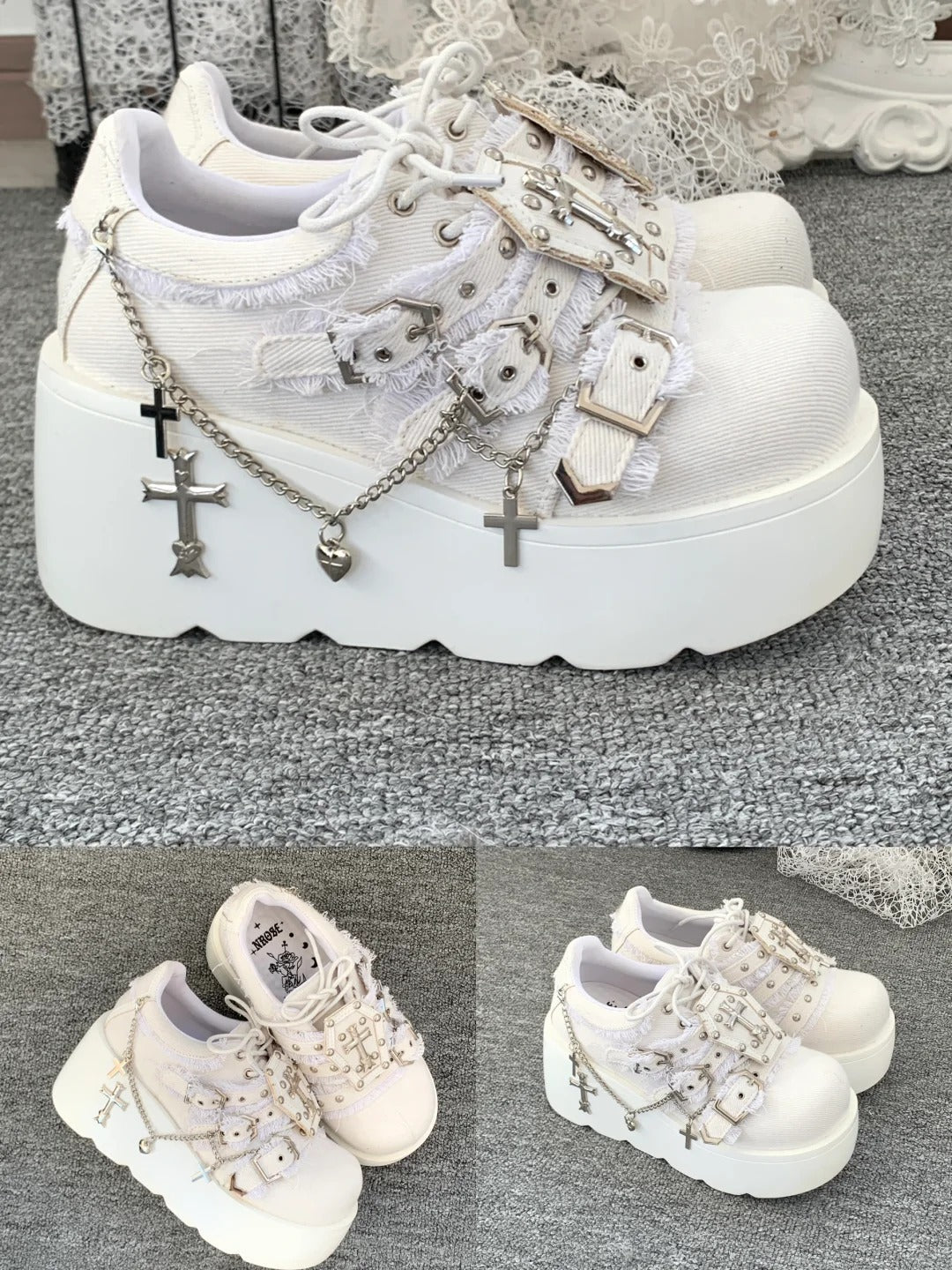 Dark Night Corridor Punk Denim Low Platform Shoes