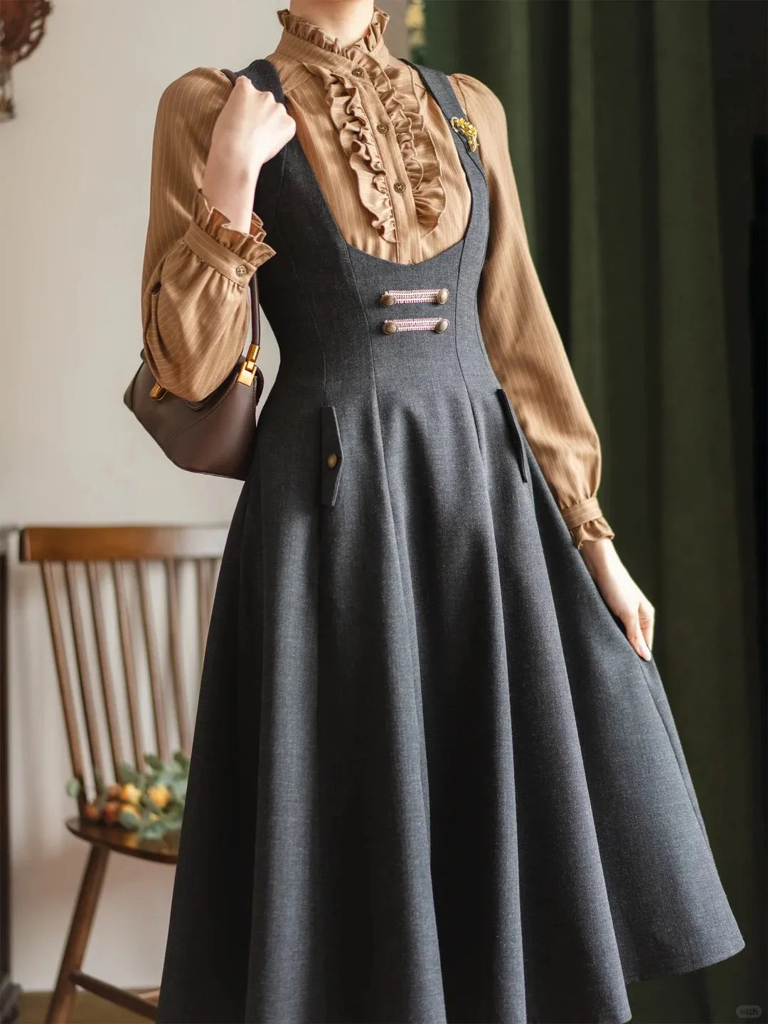 Forest Corridor 10-Panel Bustier Waist-Cinching Lolita Pinafore Dress