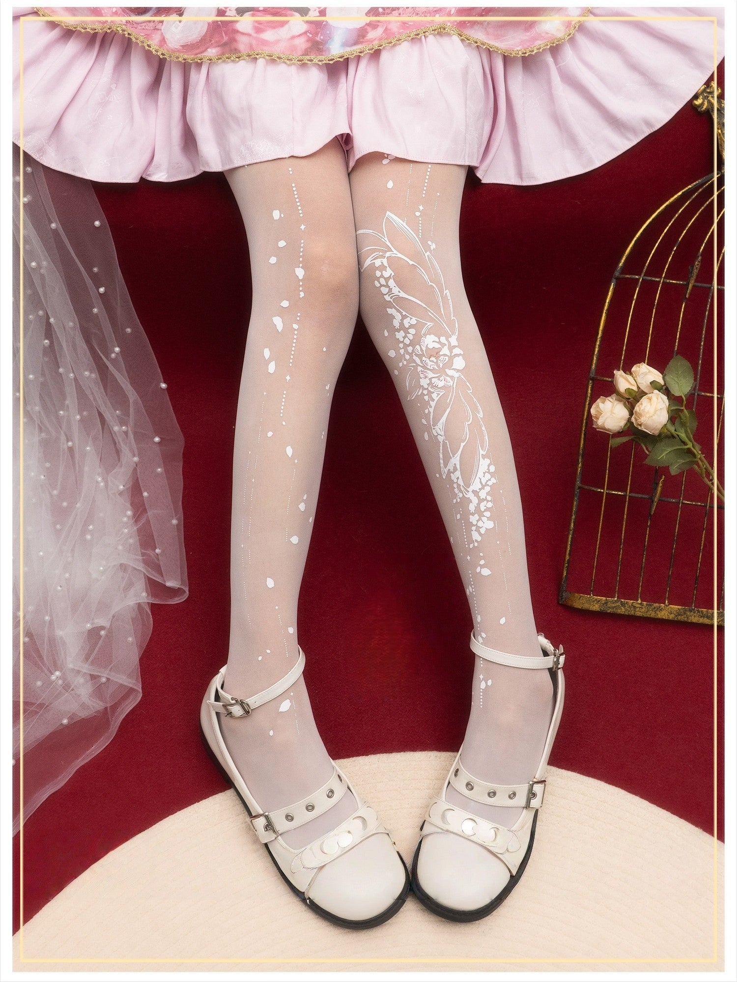 Thousand Crane Herb Velvet Thin Lolita Tights