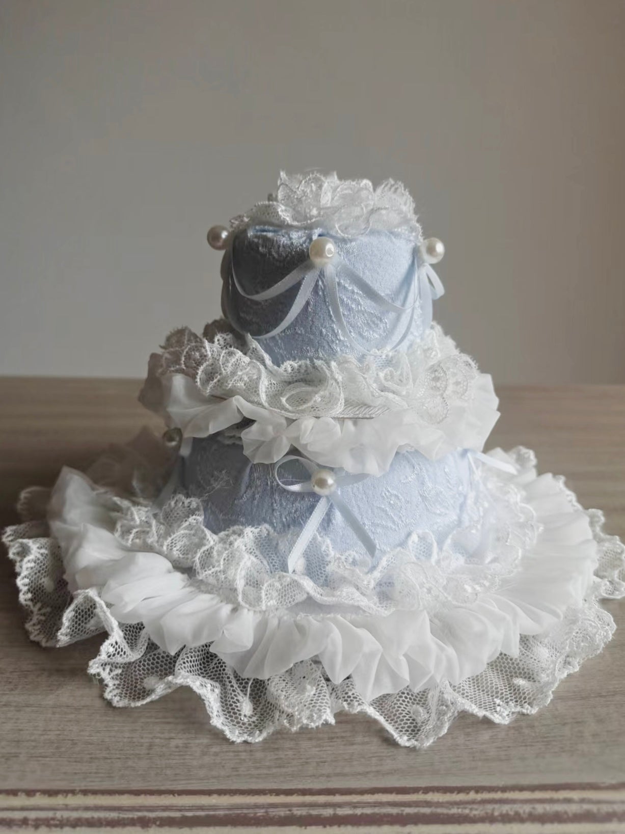 Lolita Sweet Ice Blue Lace Bow Bonnet/KC/Sleeves LE6001
