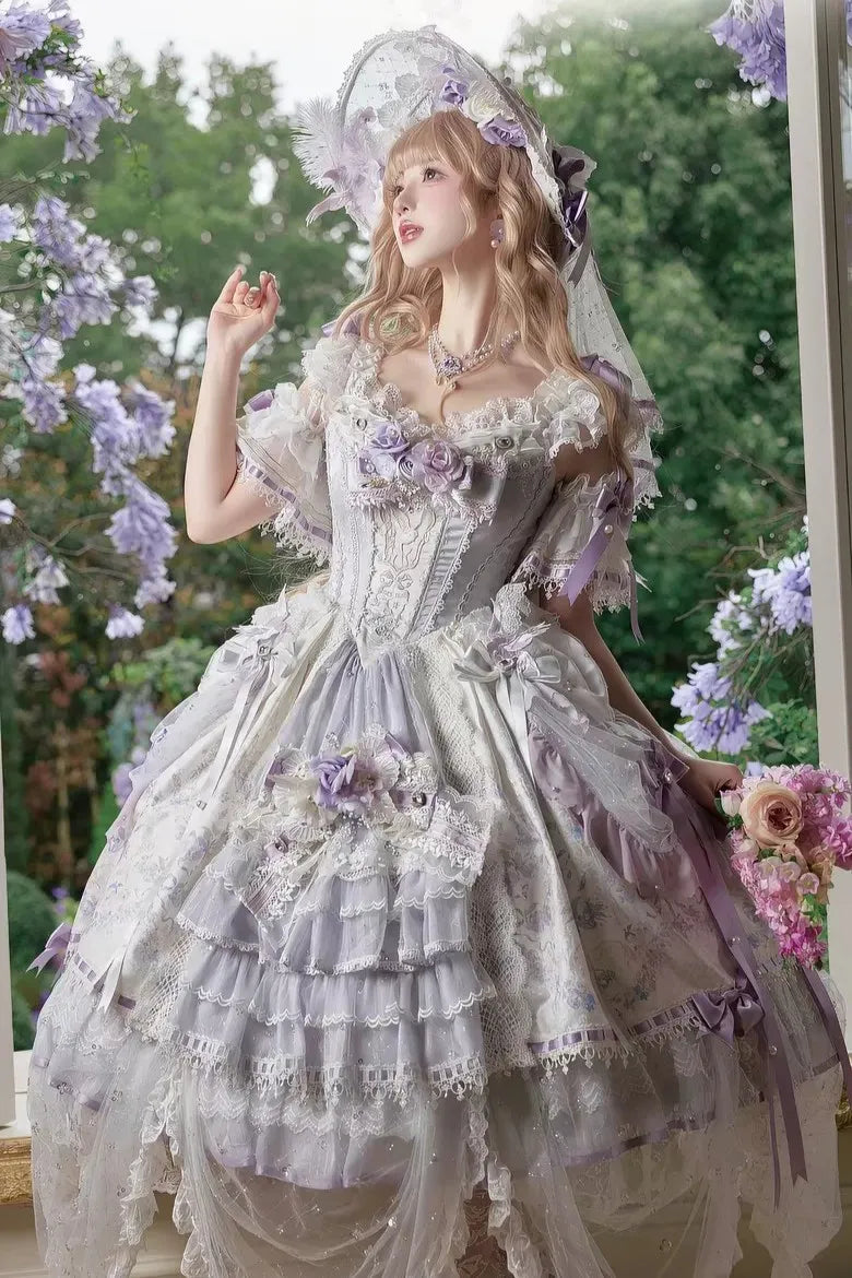 Elegant Floral Wall & Perching Bird Bridal Lolita Dress — Gorgeous Hanayome Style