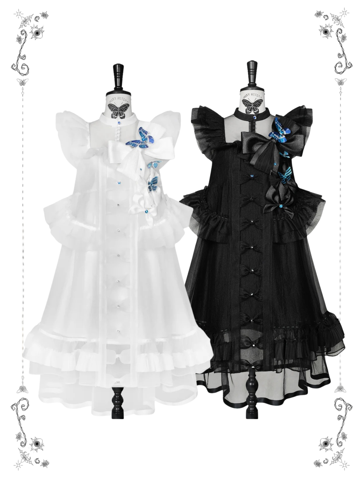 Cabinet Of Curiosities II Dark Gothic Butterfly Stand Collar Babydoll Dress
