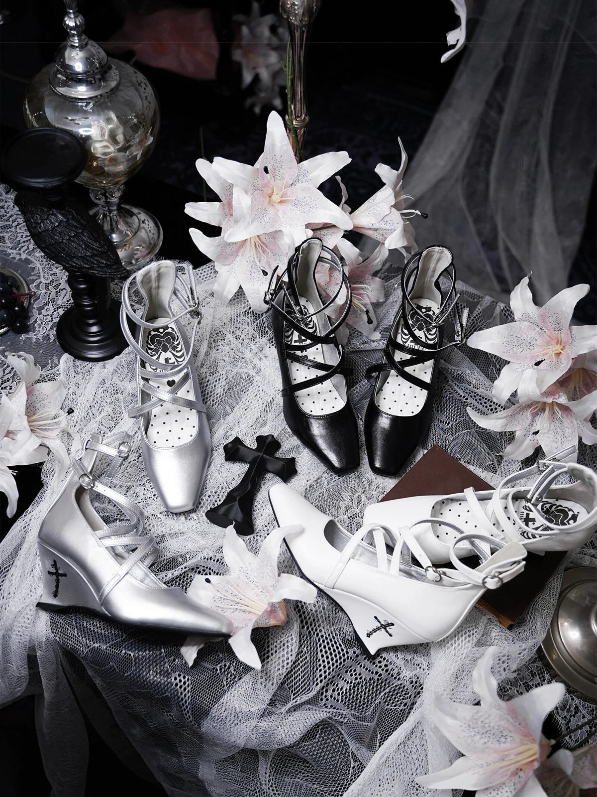 Rose Cross Lolita Gothic Wedge Heel Shoes
