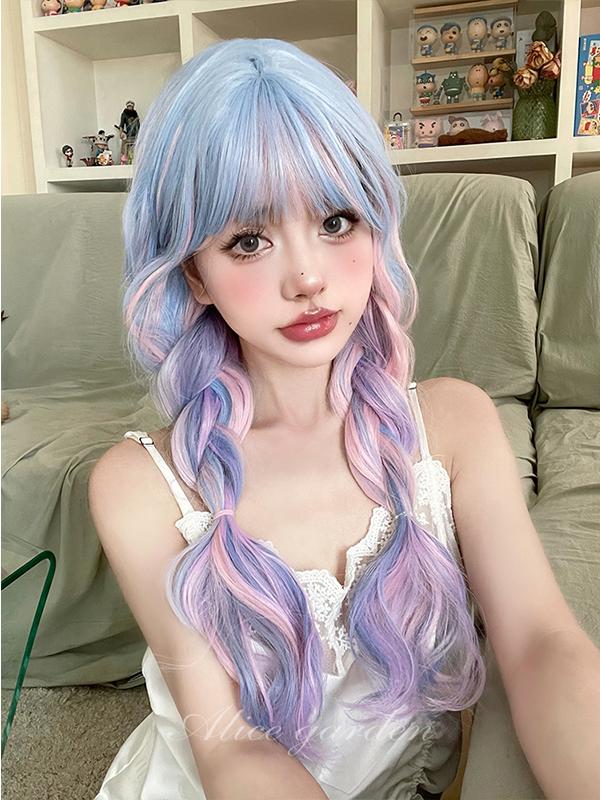 Long Wavy Pink & Blue & Purple Multi-Color Wig