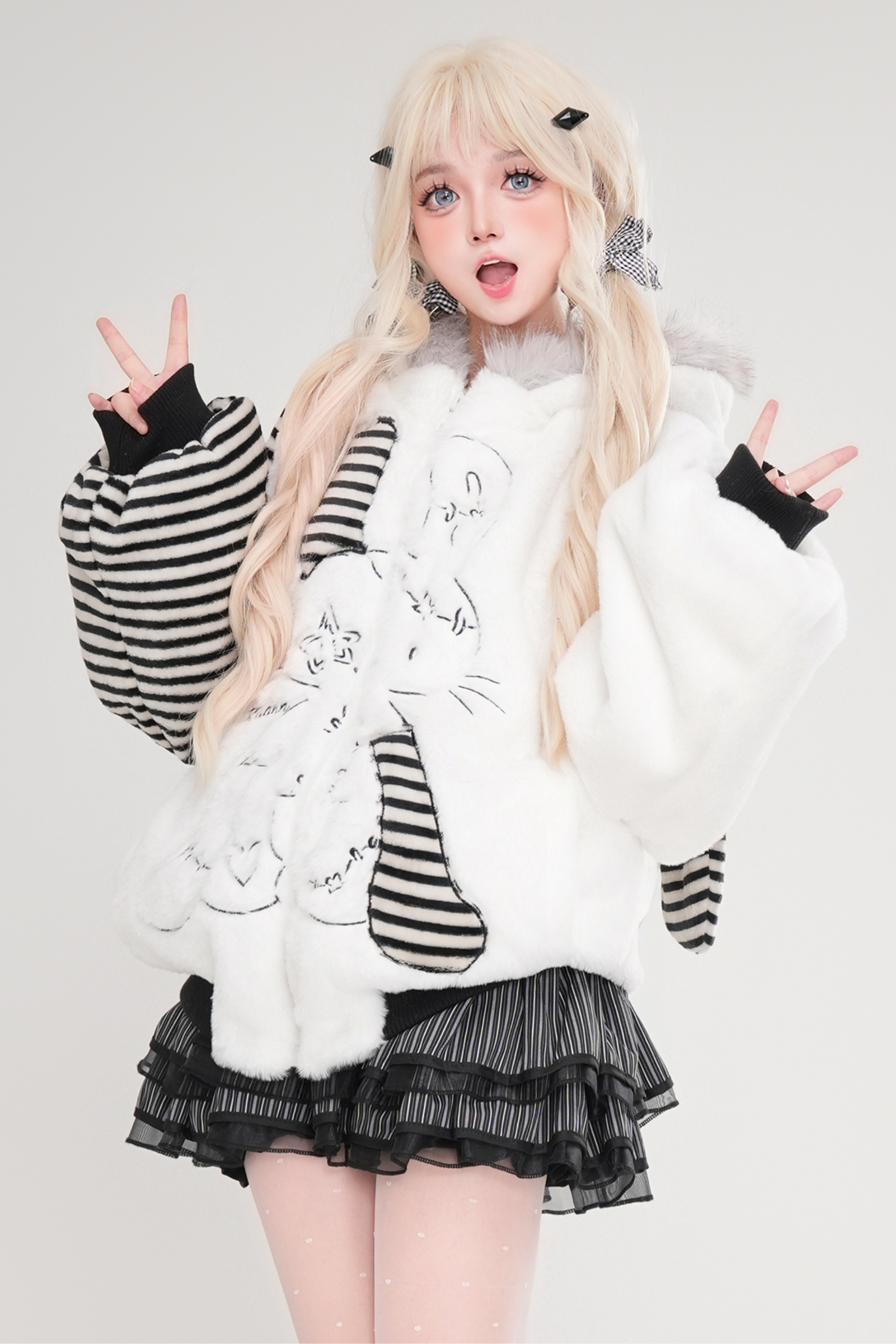 Kawaii Rabbit Ear Plush Hooded Winter Coat