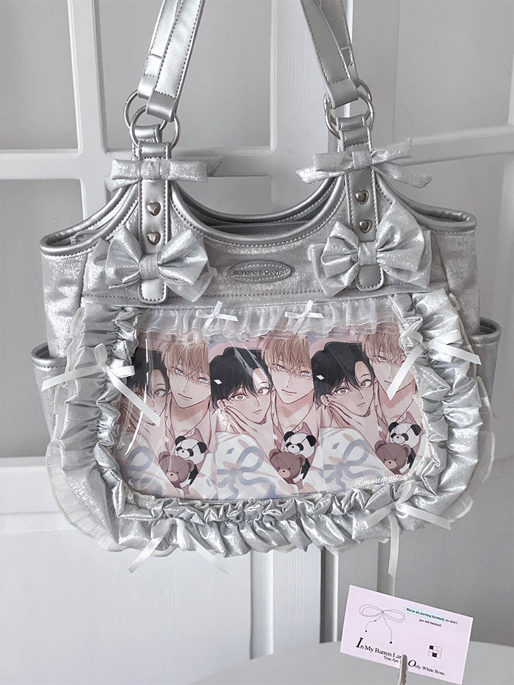Lolita Elegant Black Ruffle Bow Ita-Bag Handbag