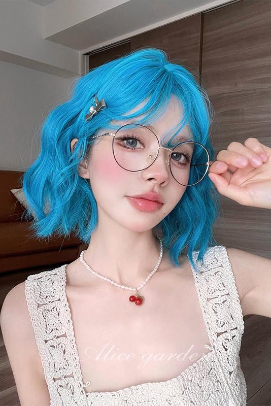Neon Blue Short Curly Punk Wig